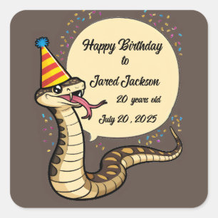 Rattle snake wearing birthday hat cartoon square sticker