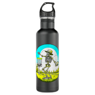 Rattle Those Chains   Disc Golfing Skeleton 710 Ml Water Bottle