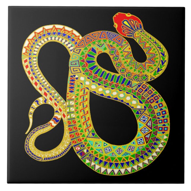 Rattlesnake Ceramic Tile - Black (Front)