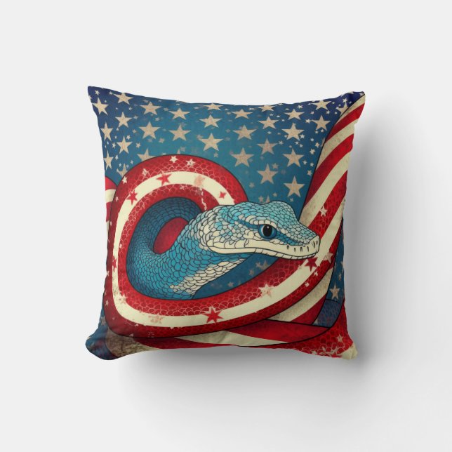 Rattlesnake Stars and Stripes Throw Pillow (Front)
