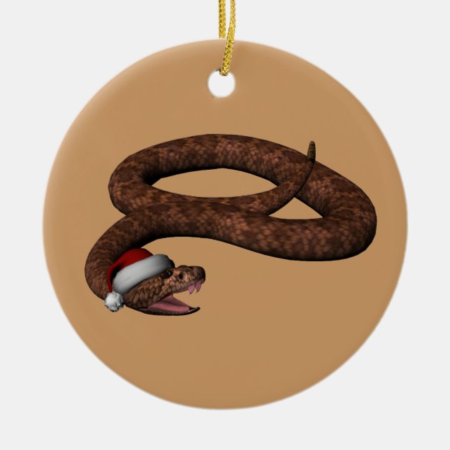 Rattlesnake With Santa Hat Ceramic Ornament (Front)