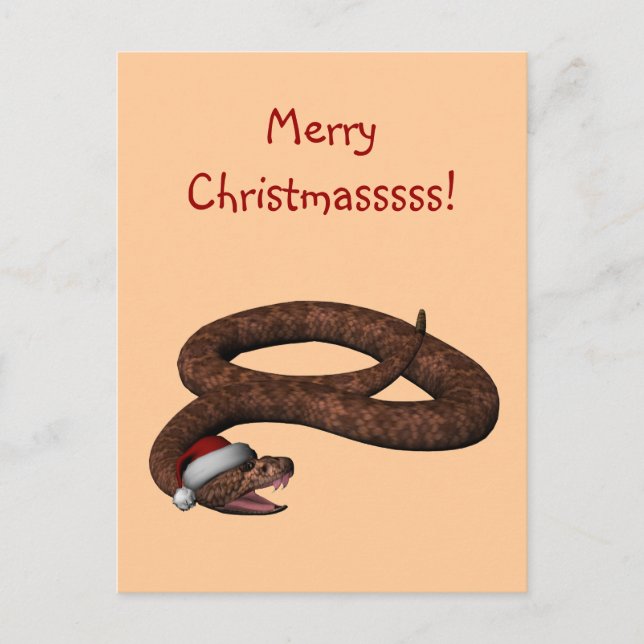 Rattlesnake With Santa Hat Holiday Postcard (Front)