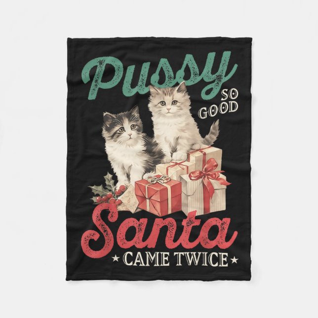 Raunchy Christmas Cat Graphic Funny Gag Prank Humo Fleece Blanket (Front)