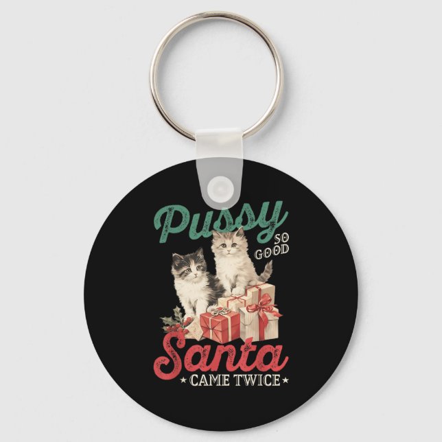 Raunchy Christmas Cat Graphic Funny Gag Prank Humo Keychain (Front)