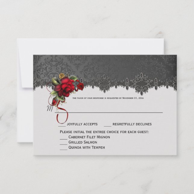 Ravages Roses rouges Gris Noir Damas RSVP (Devant)