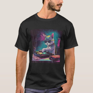 Rave Cat EDM Kitten DJ Cat Tech House Music Headph T-Shirt