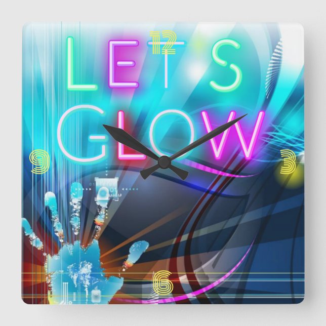 Rave On with this Psychedelic Neon look Glow Party Square Wall Clock (Front)
