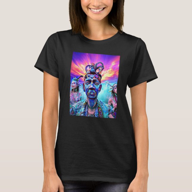Rave Party Psychedelic EDM Trance Club DJ design P T-Shirt (Front)
