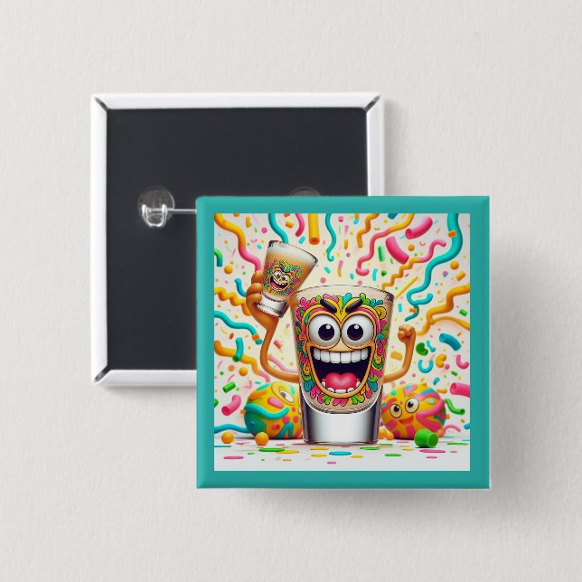 Rave Party Shot Glass – vibrant Fun  2 Inch Square Button (Front & Back)