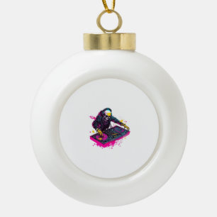 Rave Skull – EDM Party Skeleton DJ Ceramic Ball Christmas Ornament