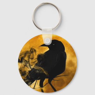 Raven against the harvest moon keychain