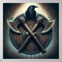 Raven and Axes – Norse Warrior Shield Wall Art