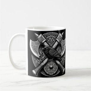 Raven and Axes – Norse Warrior Shield Wall Art Coffee Mug