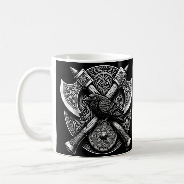 Raven and Axes – Norse Warrior Shield Wall Art Coffee Mug (Left)
