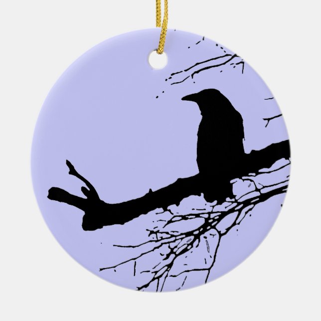 Raven and Dead Tree Ceramic Ornament (Front)