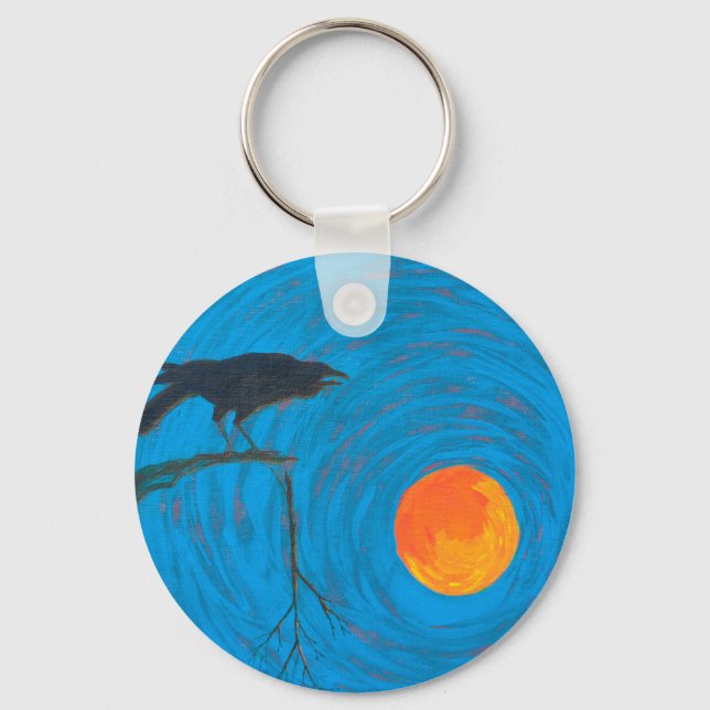 Raven and Full Moon Keychain (Front)