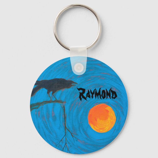 Raven and Full Moon Keychain (Front)