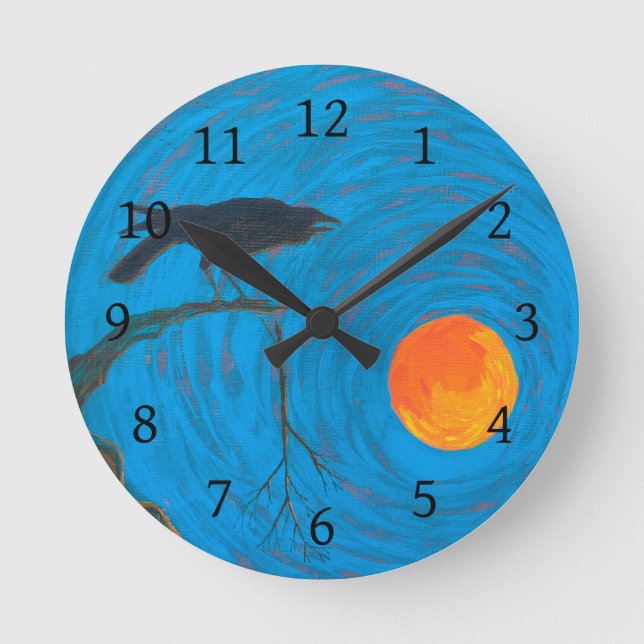 Raven and Full Moon Round Clock (Front)