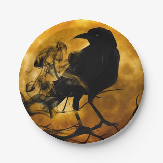 Raven and harvest moon fall paper plate (Front)
