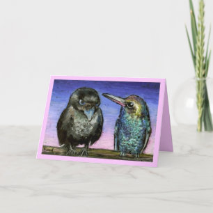 Raven and humming bird holiday card