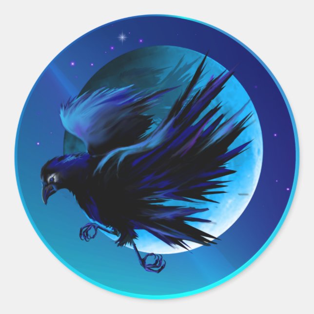 Raven and Moon-Stickers Classic Round Sticker (Front)