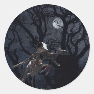 Raven and Rat Skeleton in Moonlight Classic Round Sticker