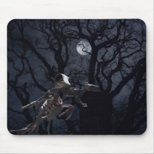 Raven and Rat Skeleton in Moonlight - Halloween Mouse Pad