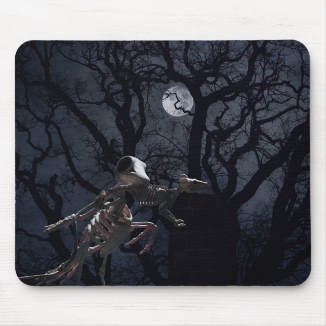 Raven and Rat Skeleton in Moonlight - Halloween Mouse Pad (Front)
