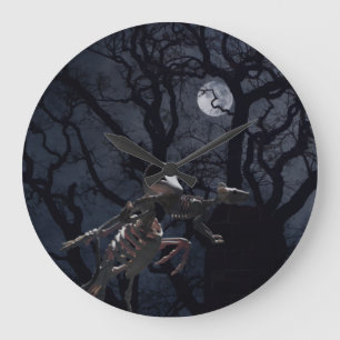 Raven and Rat Skeleton in Moonlight Large Clock