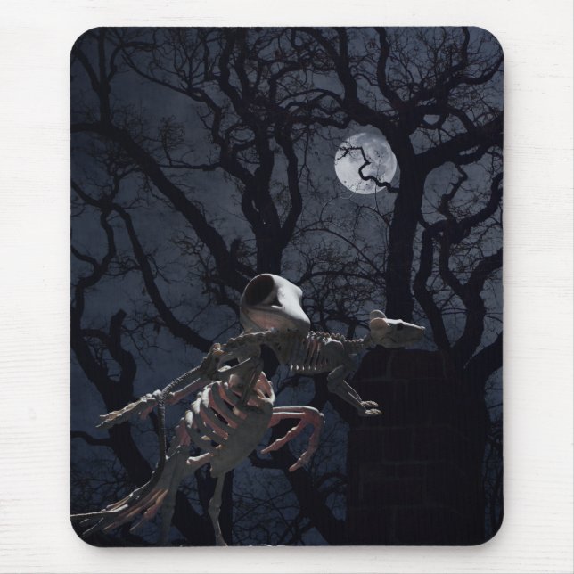 Raven and Rat Skeleton in Moonlight Mouse Pad (Front)