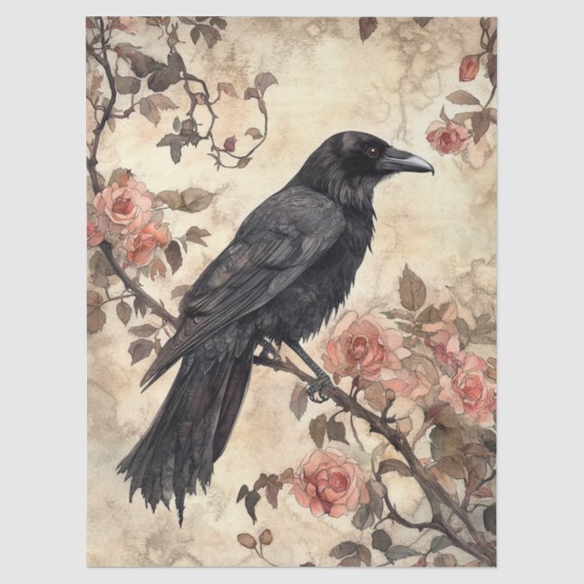Raven and Roses Decoupage Tissue Paper (Front)