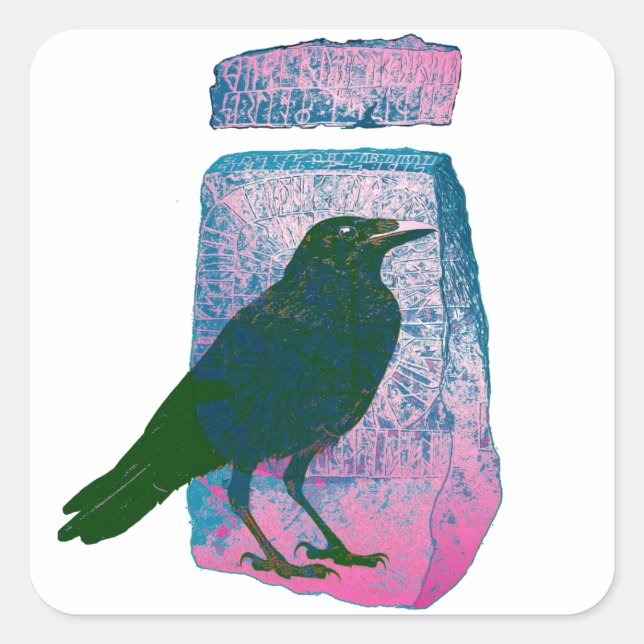 Raven And Runestone Square Sticker (Front)