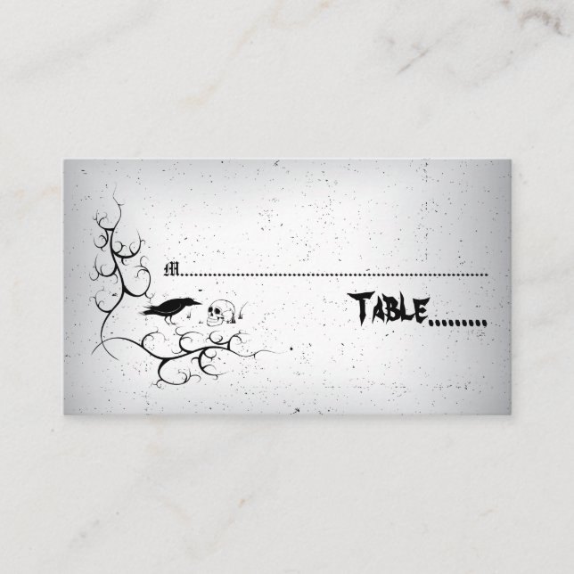 Raven and skull Gothic wedding escort card (Front)