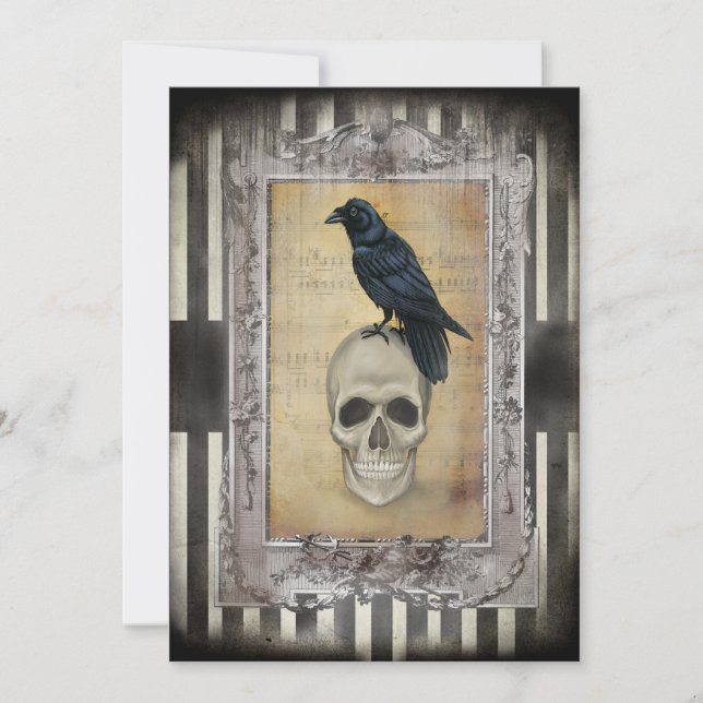 Raven and Skull Halloween Invitation (Front)