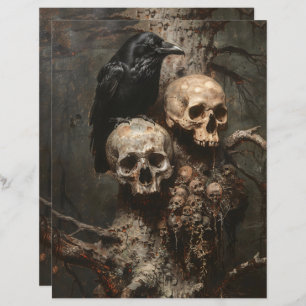 Raven and Skulls Spooky Scrapbook Paper