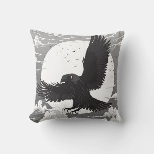 Raven And The Moon Throw Pillow