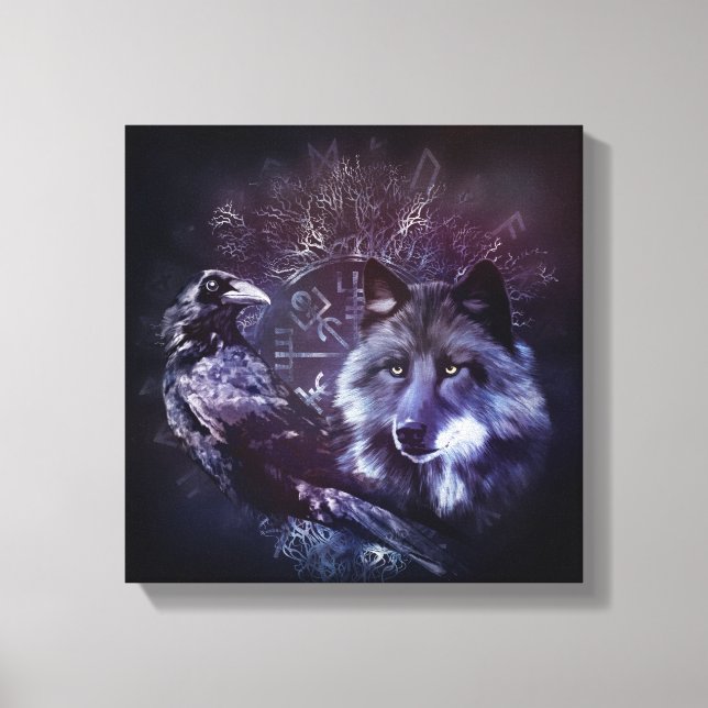 Raven and Wolf - Vegvisir and Tree of life Canvas Print (Front)