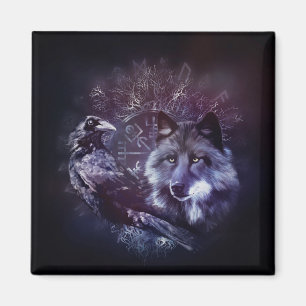 Raven and Wolf - Vegvisir and Tree of life Magnet