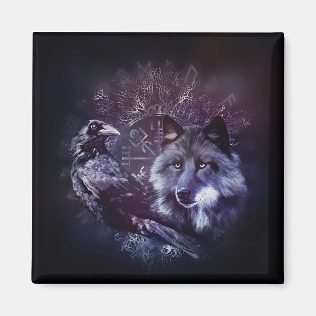 Raven and Wolf - Vegvisir and Tree of life Magnet (Front)