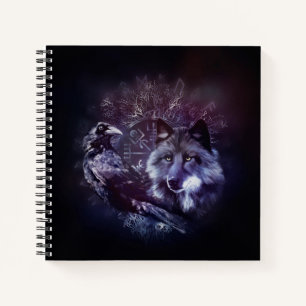 Raven and Wolf - Vegvisir and Tree of life Notebook