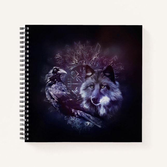 Raven and Wolf - Vegvisir and Tree of life Notebook (Front)