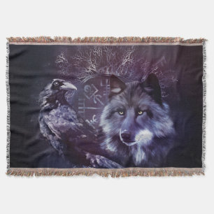 Raven and Wolf - Vegvisir and Tree of life Throw Blanket