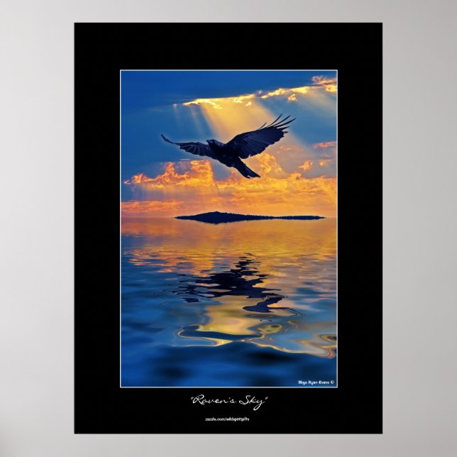 Raven at Sunset Wildlife Fantasy Art Poster (Front)