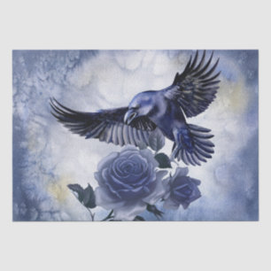 Raven Bird Blue Rose Whimsical Decoupage Tissue Paper