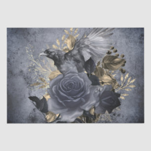 Raven Bird Gold Blue/Black Rose Whimsical Tissue P Tissue Paper