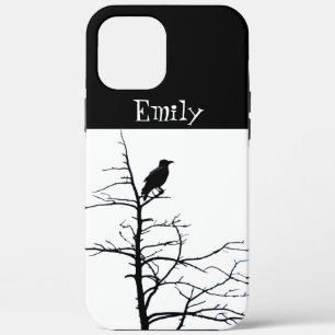 Raven Bird Modern Line Drawing Art Custom Name iPhone 12 Pro Max Case