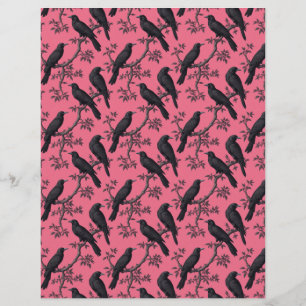 Raven birds double-sides pink scrapbook paper
