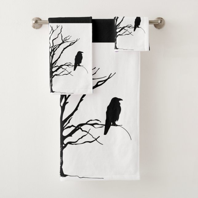 Raven Black Bird  Bath Towel Set (Insitu)