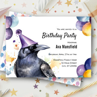 Raven Black Bird Crow Dark Mystical Birthday Party Invitation