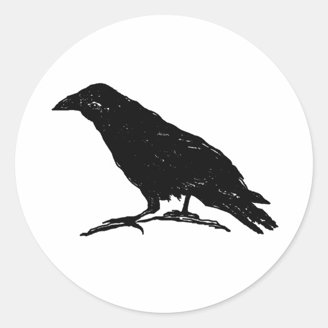Raven Black Bird Halloween Spooky Painting Art Classic Round Sticker (Front)